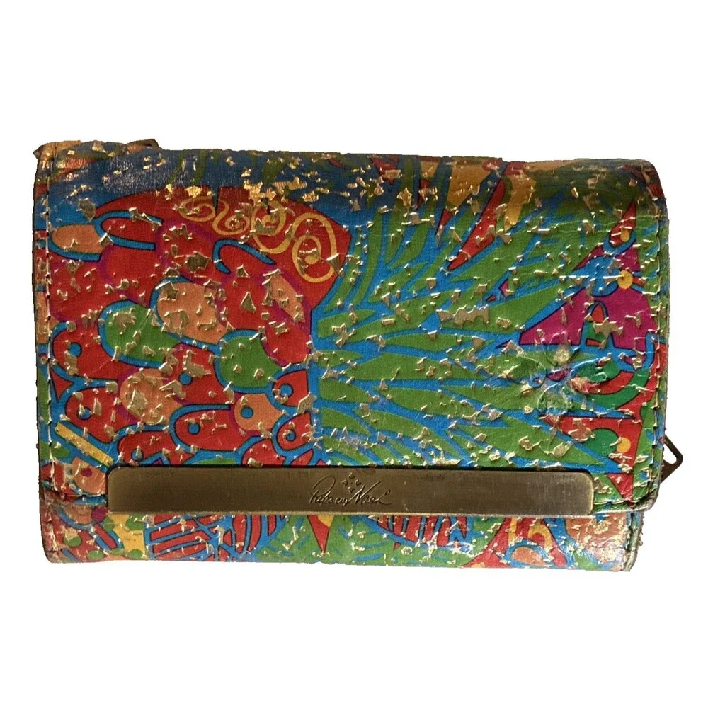 Patricia Nash Tri-fold Wallet Italian Leather Cametti Tropical Gold Floral